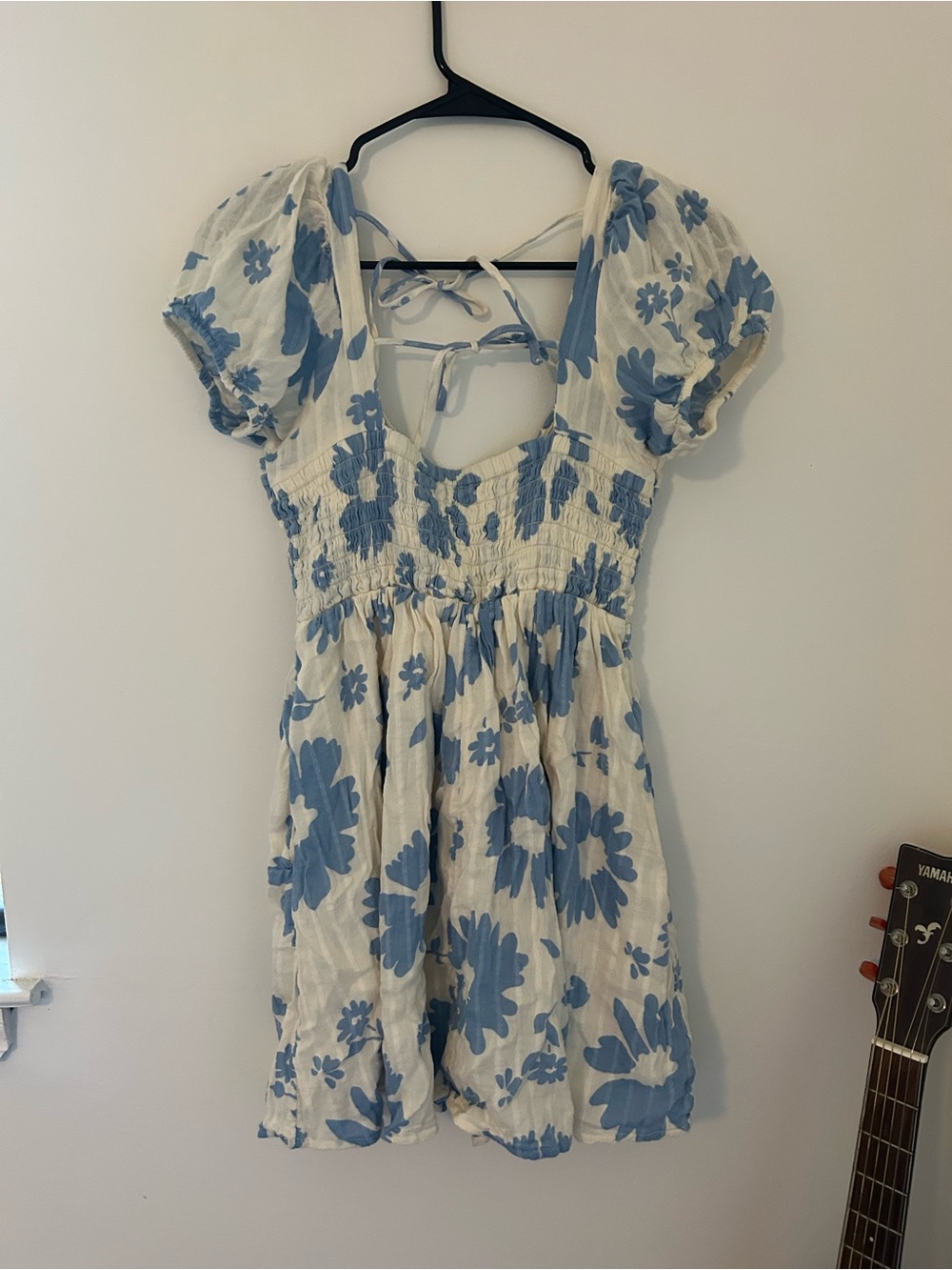 American Eagle Outfitters White and Light Blue Floral Mini Dress